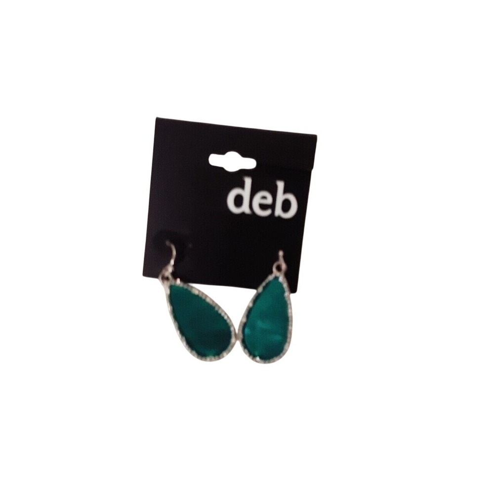 Deb Women's Green‎ Teardrop Earrings With Silver Tone Edging Drop Jewelry